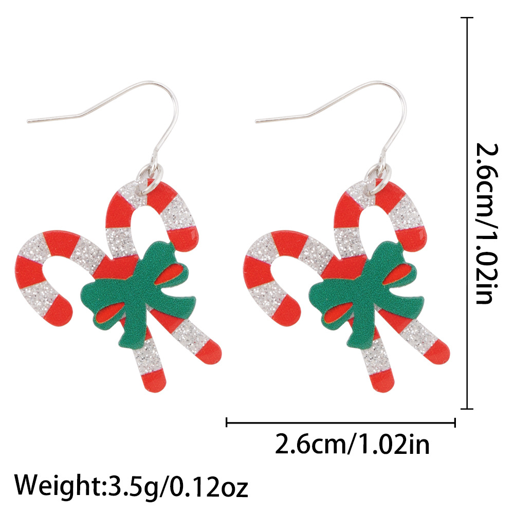 Acrylic Drop Earring, Christmas Candy Cane, printing, Christmas Design & for woman, 26x26mm, Sold By Pair