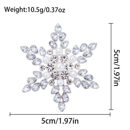 Tibetan Style Brooch, Snowflake, plated, for woman & with rhinestone, clear, 50x50mm, Sold By PC