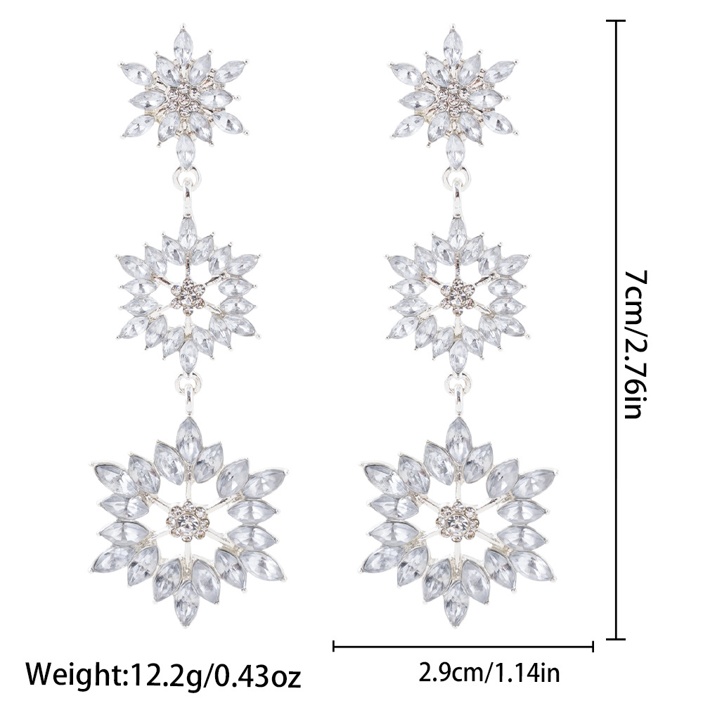 Christmas Earrings, Zinc Alloy, Snowflake, for woman & with rhinestone, silver color, 29x70mm, Sold By Pair