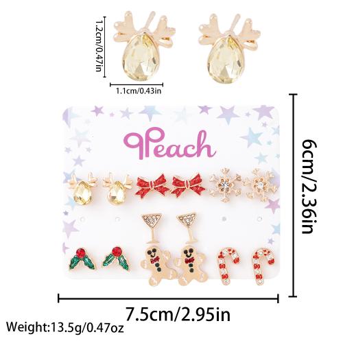 Boucles d'oreilles de Noël, alliage de zinc, Placage, 7 pièces & pour femme & émail & avec strass, Vendu par fixé