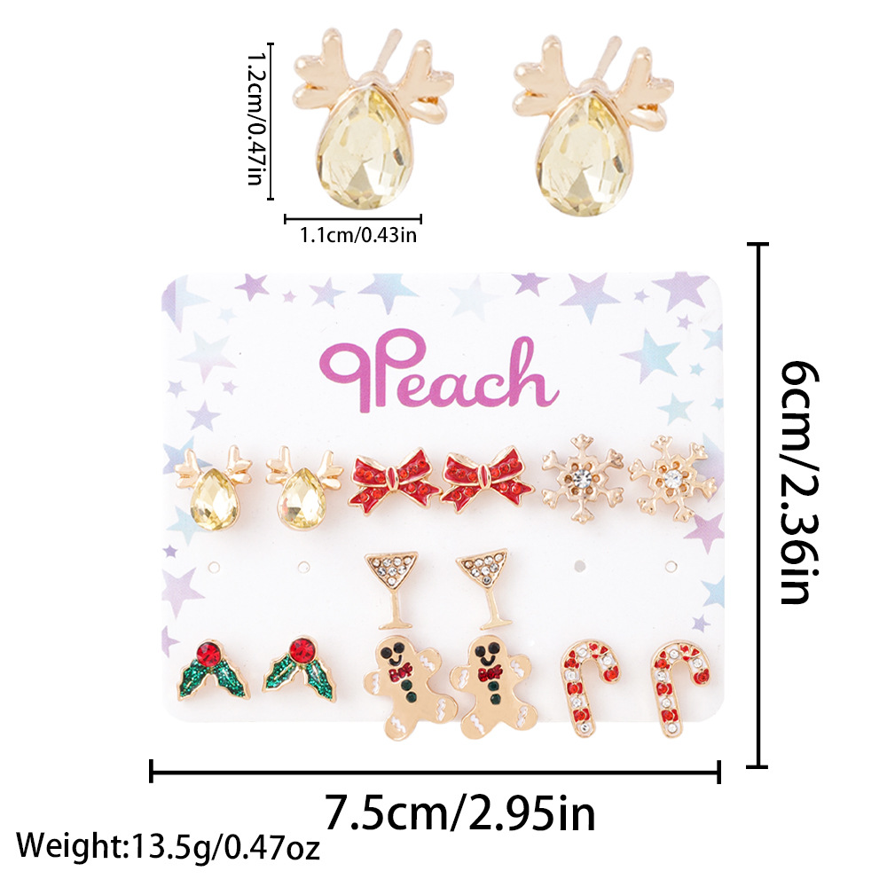 Christmas Earrings, Zinc Alloy, plated, 7 pieces & for woman & enamel & with rhinestone, , Sold By Set