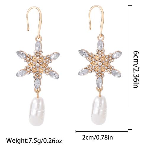 alliage de zinc Boucle d'oreille goutte, avec perle de plastique, flocon de neige, Placage, Conception de Noël & pour femme & avec strass, 20x60mm, Vendu par paire