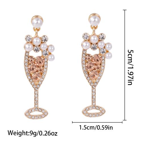 alliage de zinc boucle d oreille dormeuse, avec perle de plastique, tasse, Placage, Conception de Noël & pour femme & avec strass, 15x50mm, Vendu par paire