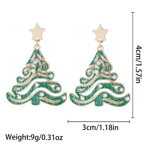alliage de zinc Boucle d'oreille goutte, arbre de noël, Placage de couleur d'or, pour femme & émail, Vendu par PC
