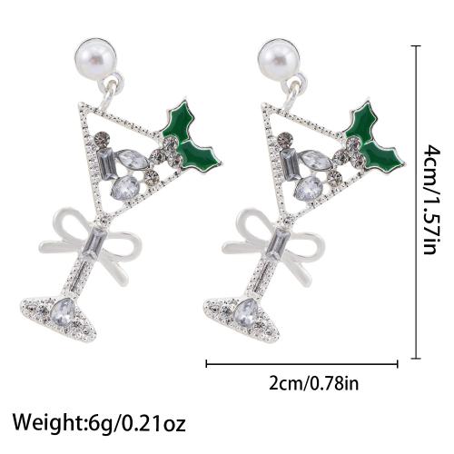 alliage de zinc Boucle d'oreille goutte, avec perle de plastique, tasse, Placage, Conception de Noël & pour femme & émail & avec strass, Vendu par PC