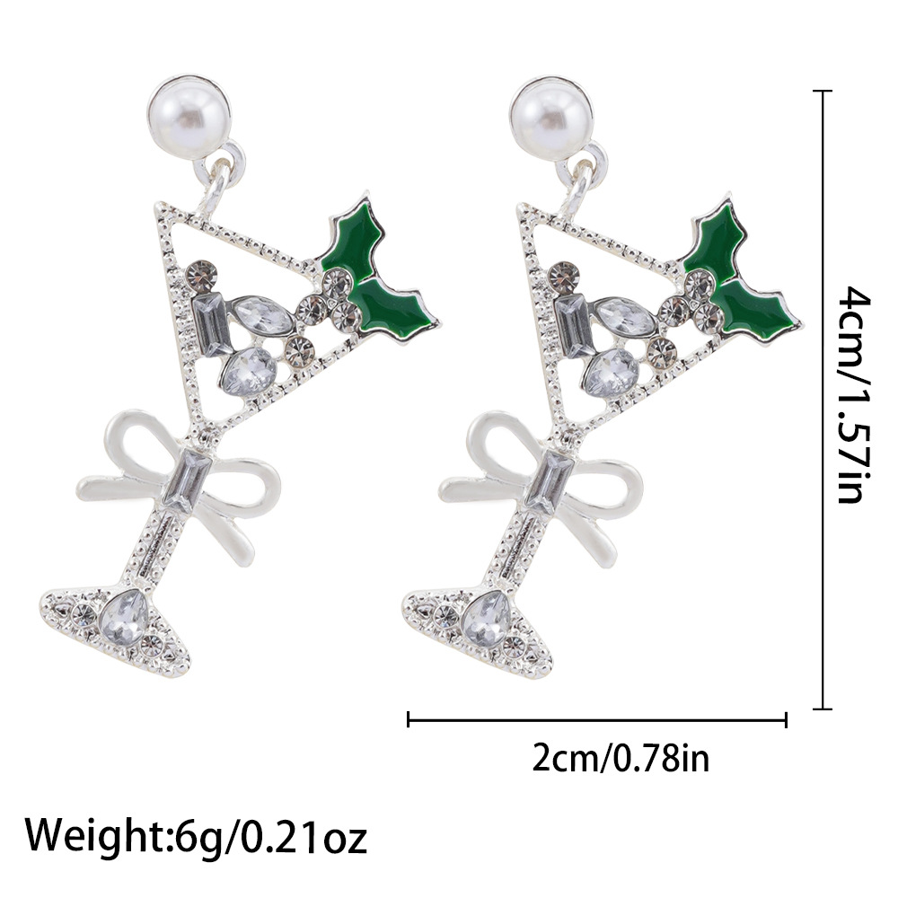 Zinc Alloy Drop Earring, with Plastic Pearl, Cup, plated, Christmas Design & for woman & enamel & with rhinestone, , Sold By PC