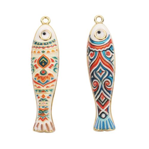 Bijoux pendentifs en laiton, poisson, Plaqué d'or, DIY & émail, plus de couleurs à choisir, 36x8.50x6.80mm, Trou:Environ 1.5mm, Vendu par PC