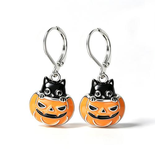 Messing Hebel Rückseiten Ohrring, Kürbis, plattiert, Design für Halloween & für Frau & Emaille, 14x30mm, verkauft von Paar