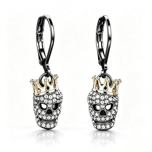 Messing Hebel Rückseiten Ohrring, Schädel, plattiert, Design für Halloween & für Frau & mit Strass, keine, 13x29mm, verkauft von Paar