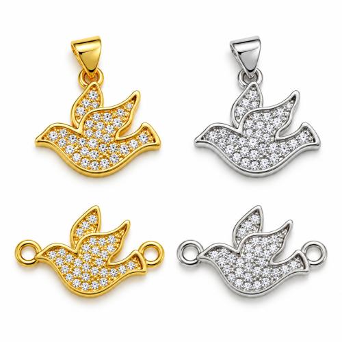 Befestigter Zirkonia Messing Anhänger, Vogel, plattiert, DIY & verschiedene Stile für Wahl & Micro pave Zirkonia, 10PCs/Tasche, verkauft von Tasche