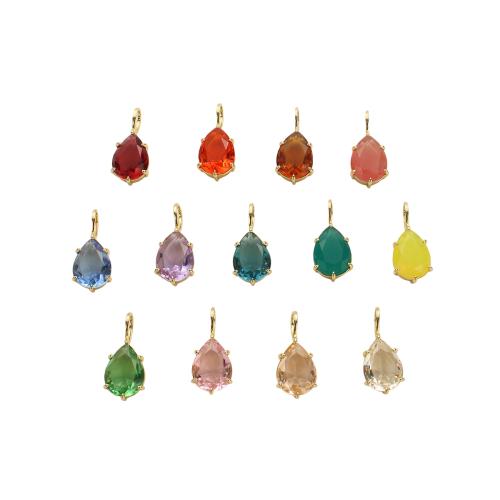 Pendentifs en laiton zircon cubique (CZ), larme, Plaqué d'or, DIY & avec zircone cubique & facettes, plus de couleurs à choisir, 27.90x12.50x7.30mm, Trou:Environ 8x6mm, Vendu par PC