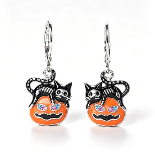 laiton Boucle d'oreille goutte, Citrouille, Placage, Halloween Design & pour femme & émail & avec strass, 30mm, Trou:Environ 1.8mm, Vendu par paire