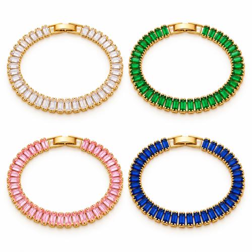 laiton bracelet, Plaqué d'or, pavé de micro zircon & pour femme, plus de couleurs à choisir, Longueur:Environ 18 cm, 10PC/sac, Vendu par sac