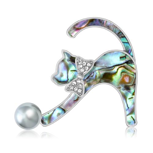Seeohr Muschel Brosche, mit Zinklegierung, Katze, unisex & mit Strass, 39x34mm, verkauft von PC