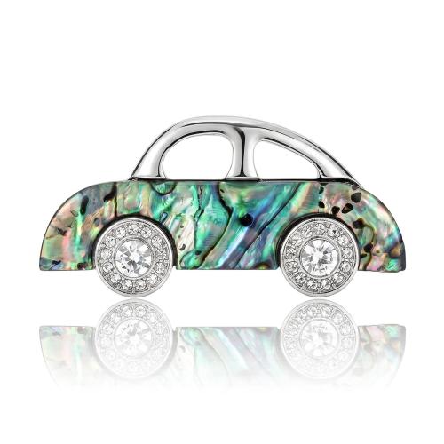 Tibetan Style Brooch, with Abalone Shell, Car, platinum color plated, for woman & with rhinestone, 45x23mm, Sold By PC