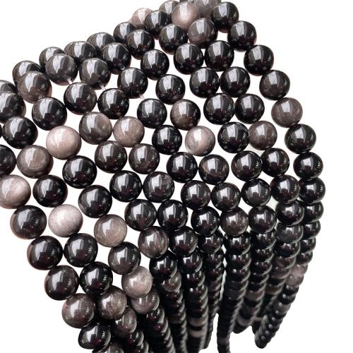Natural Black Obsidian Beads, Round, DIY & different size for choice, silver color, Sold By Strand