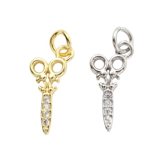Befestigter Zirkonia Messing Anhänger, Schere, plattiert, DIY & Micro pave Zirkonia, keine, 16.60x8.30x2mm, verkauft von PC