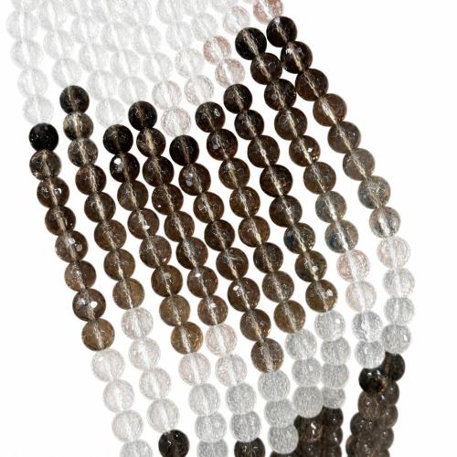 Natürliche Rauchquarz Perlen, mit Klarer Quarz, rund, DIY & facettierte, Farbverlauf, 8mm, verkauft per ca. 38 cm Strang