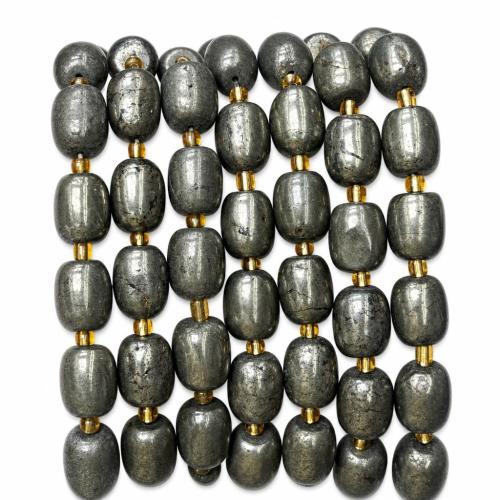 Natural Golden Pyrite Beads, barrel, polished, DIY, 12x15mm, Approx 18PCs/Strand, Sold By Strand