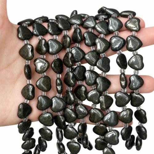 Natural Golden Pyrite Beads, Heart, polished, Transverse holes & DIY, 12mm, Approx 18PCs/Strand, Sold By Strand