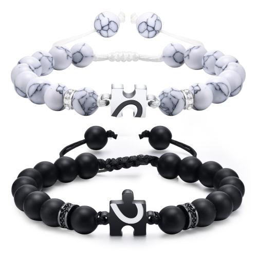 304 Edelstahl Ehepaar Armband, mit Magnesit & Achat, plattiert, 2 Stück & einstellbar & für paar, beads size 8mm, Länge:ca. 21 cm, verkauft von setzen