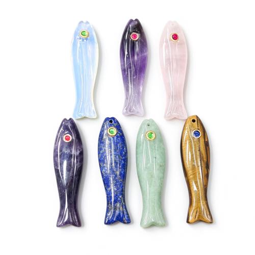 Gemstone Jewelry Pendants, Fish, DIY & different materials for choice & with rhinestone, 12x45x7mm, Sold By PC