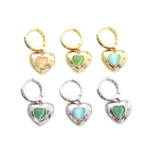 Composant pendente en laiton pour boucle d'oreille, coeur, Placage, pavé de micro zircon & pour femme, plus de couleurs à choisir, earring size 15x15.5x5.1mm, ring size 13.9/10.5mm, Vendu par paire