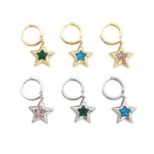 Composant pendente en laiton pour boucle d'oreille, étoile, Placage, pavé de micro zircon & pour femme, plus de couleurs à choisir, earring size 16.5x15x4.8mm, ring size 13.9/10.5mm, Vendu par paire