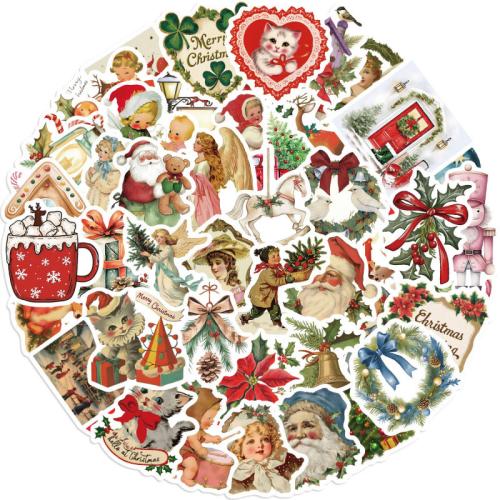 PVC Kunststoff Aufkleber Papier, Drucken, Weihnachts-Design, farbenfroh, 80x80x30mm, 56PCs/setzen, verkauft von setzen