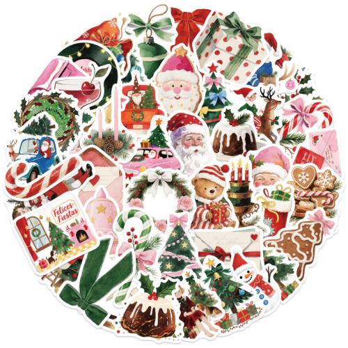 PVC Kunststoff Aufkleber Papier, Drucken, Weihnachts-Design & DIY & wasserdicht, farbenfroh, 80x80x30mm, 50PCs/setzen, verkauft von setzen