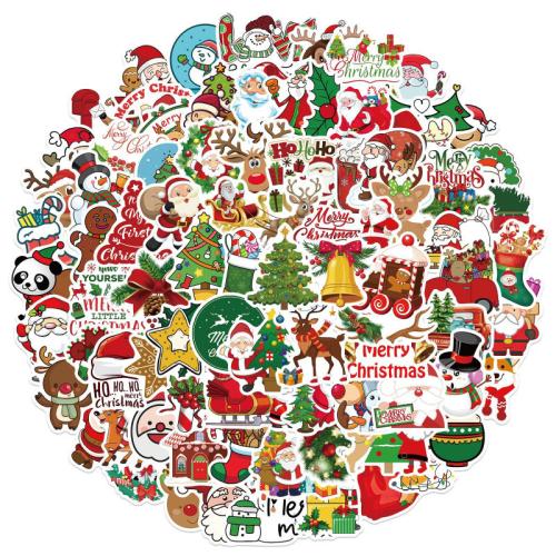 PVC Kunststoff Aufkleber Papier, Drucken, Weihnachts-Design & DIY & wasserdicht, farbenfroh, size 4-6cm, 100PCs/setzen, verkauft von setzen