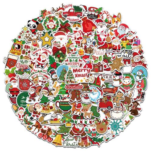 PVC Kunststoff Aufkleber Papier, Drucken, Weihnachts-Design & DIY & wasserdicht, farbenfroh, 80x80x30mm, 100PCs/setzen, verkauft von setzen