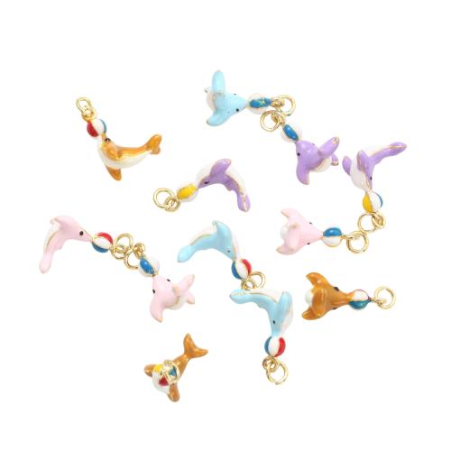 Messing Schmuck Anhänger, Dolphin, goldfarben plattiert, DIY & Emaille, keine, 18x14x10mm, verkauft von PC