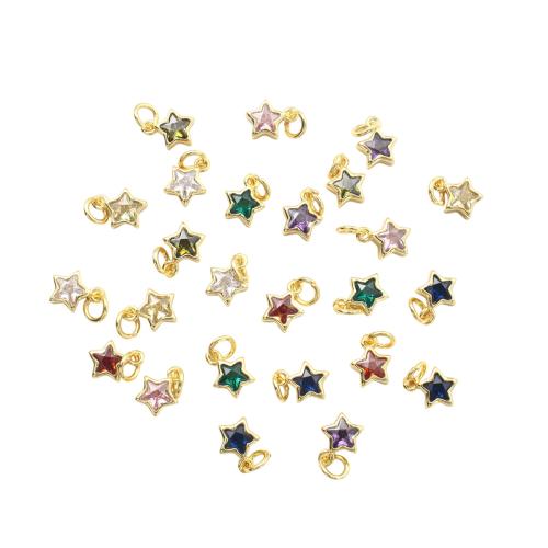 Cubic Zirconia Micro Pave Brass Pendants, Star, gold color plated, DIY & micro pave cubic zirconia, more colors for choice, 9x7.40x3.60mm, Sold By PC