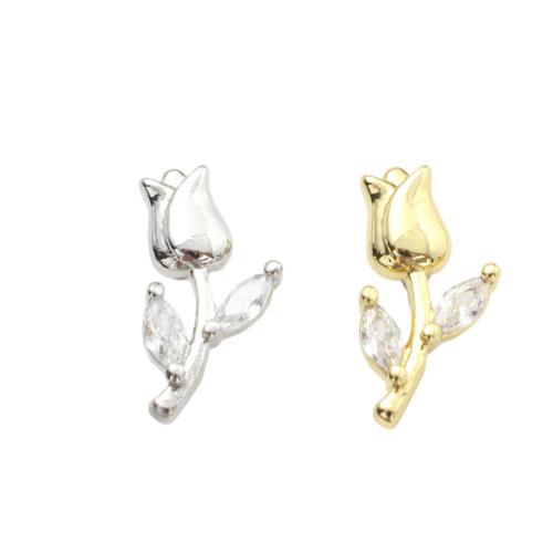 Cubic Zirconia Micro Pave Brass Pendants, Flower, plated, DIY & micro pave cubic zirconia, more colors for choice, 14.20x7x5mm, Sold By PC