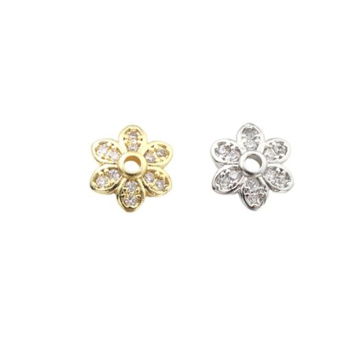 Messing Perlenkappe, Blume, plattiert, DIY & Micro pave Zirkonia, keine, 7.70x7.70x2.20mm, verkauft von PC