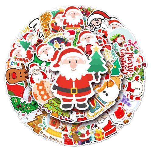 PVC Kunststoff Aufkleber Papier, Drucken, Weihnachts-Design & DIY & wasserdicht, farbenfroh, 50PCs/Tasche, verkauft von Tasche