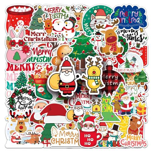 Papier Aufkleber Papier, mit PVC Kunststoff, Drucken, Weihnachts-Design & DIY & wasserdicht, farbenfroh, 80x80x30mm, 50PCs/Tasche, verkauft von Tasche