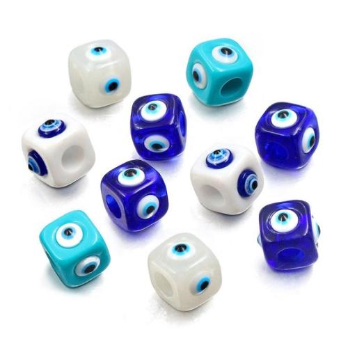 Harz Evil Eye Perlen, Quadrat, Emaille, keine, 12x15mm, Bohrung:ca. 6mm, verkauft von PC