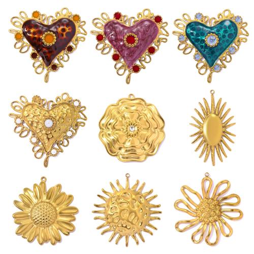 Edelstahl Schmuck Anhänger, goldfarben plattiert, DIY & verschiedene Stile für Wahl & Emaille & mit Strass, keine, 3PCs/Tasche, verkauft von Tasche