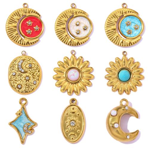 Edelstahl Schmuck Anhänger, goldfarben plattiert, DIY & verschiedene Stile für Wahl & Emaille & mit Strass, keine, 3PCs/Tasche, verkauft von Tasche