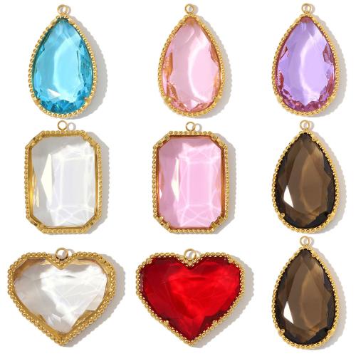 Crystal Pendants, Stainless Steel, with Crystal, gold color plated, DIY & different styles for choice, more colors for choice, 3PCs/Bag, Sold By Bag