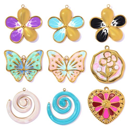 Stainless Steel Pendants, gold color plated, DIY & different styles for choice & enamel, more colors for choice, 3PCs/Bag, Sold By Bag