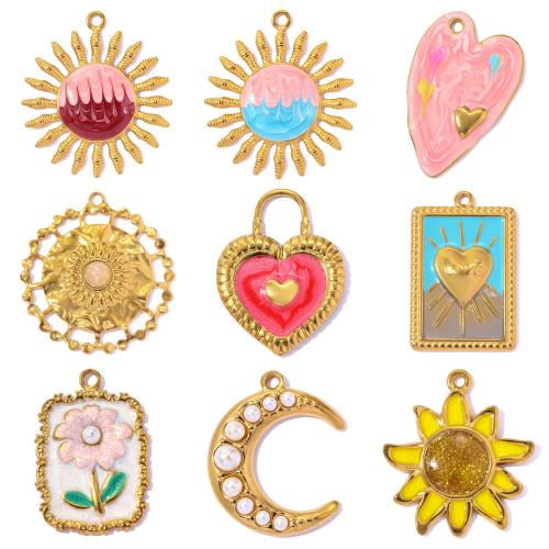 Edelstahl Schmuck Anhänger, mit Kunststoff Perlen, goldfarben plattiert, DIY & verschiedene Stile für Wahl & Emaille, keine, 3PCs/Tasche, verkauft von Tasche
