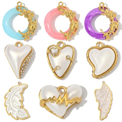 Stainless Steel Pendants, with Resin & Plastic Pearl, gold color plated, DIY & different styles for choice & with rhinestone, more colors for choice, 3PCs/Bag, Sold By Bag