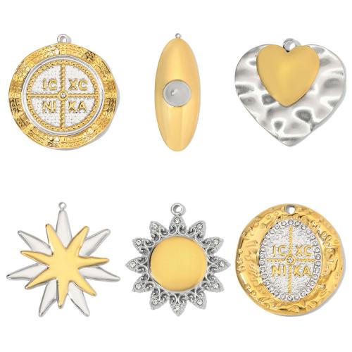 Stainless Steel Pendants, plated, DIY & different styles for choice & with rhinestone, more colors for choice, 3PCs/Bag, Sold By Bag
