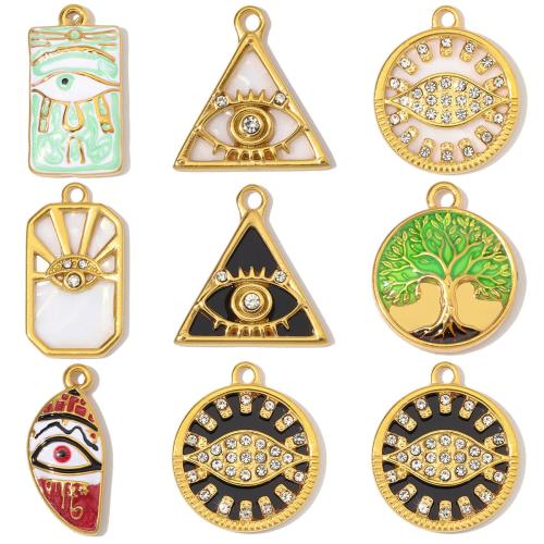 Stainless Steel Pendants, gold color plated, DIY & different styles for choice & enamel & with rhinestone, more colors for choice, 3PCs/Bag, Sold By Bag