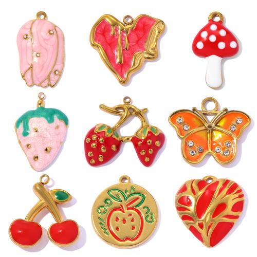 Stainless Steel Pendants, with Plastic Pearl, gold color plated, DIY & enamel & with rhinestone, more colors for choice, 3PCs/Bag, Sold By Bag