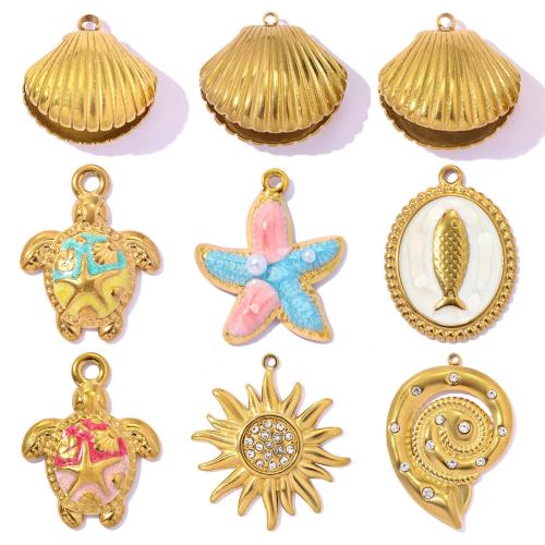 Stainless Steel Animal Pendants, with Plastic Pearl, gold color plated, DIY & different styles for choice & enamel & with rhinestone, more colors for choice, 3PCs/Bag, Sold By Bag