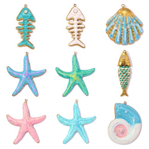 Stainless Steel Animal Pendants, with Plastic Pearl, gold color plated, DIY & different styles for choice & enamel, more colors for choice, 3PCs/Bag, Sold By Bag